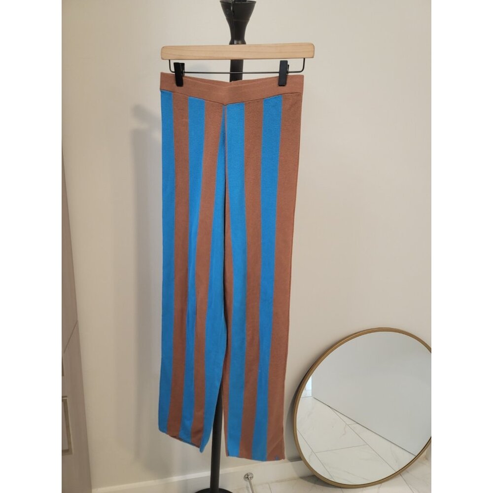 KULE Brown and Bright Blue Vertical Stripe Wide-Leg Pants